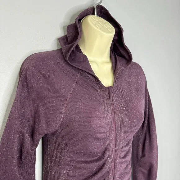 Athleta Purple Shimmer Sparkle Lightweight Long Sleeve Full Zip Hoodie - Picture 4 of 7